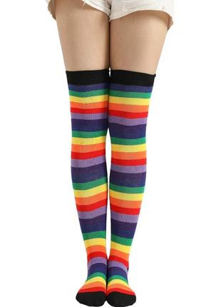 Гольфы полосатые разноцветные 1110 пеппи длинный чулок заколенки яркие полоски чулки длинные носки1 фото