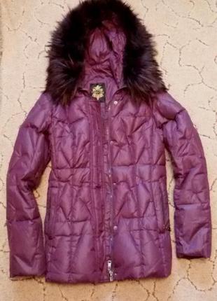 Куртка пуховик фиолетовая ветровка на синтепоне осень-зима капюшон мех2 фото