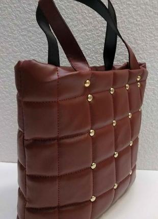 Женская стёганая сумочка с заклёпками(бордовая) 21-04-0032 фото