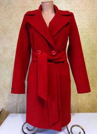 Базове кашемірове пальто класичне 34 розмір, красиве червоне пальто, пальто міді довжина, гарне пальто двобортне