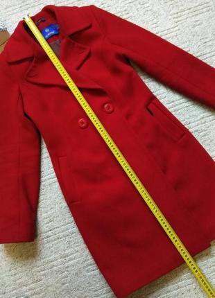 Базовое кашемировое пальто классическое 34 размер, красивое красное пальто, пальто миди длина, двубортное красивое пальто9 фото