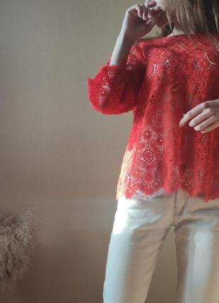 Мереживна блузка, ошатна червона мереживна кофта, zara10 фото
