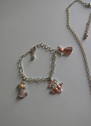 Браслет и цепочка с подвеской для девочки, фигурки с лакированным покрытием.