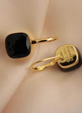 Помеллато - розкішні сережки позолота з чорним каменем