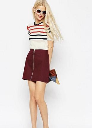 Вельветовая юбка трапеция на молнии спереди бордо марсала mango