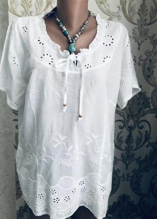 Белая блуза блузка выбитая вышитая прошва хлопок решилье модная шикарная