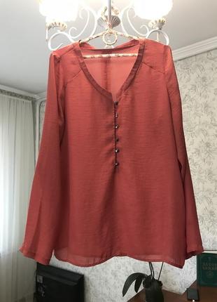 Легкая шелковая блуза терракотового цвета