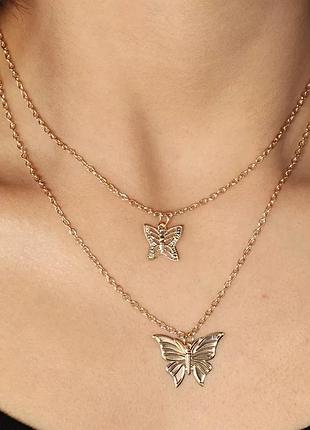 Подвійна ланцюжок метелики золото, багатошарова ланцюжок з підвісками з метеликів