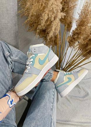 💙😍nike air jordan 1 retro mid light blue beige😍💙кроссовки найк джордан женские