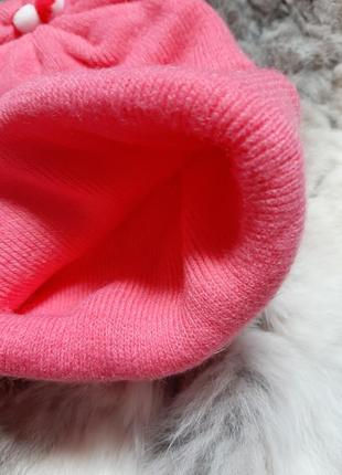 Фірмова трикотажна подвійна шапка зайчик насичено малинового кольору3 фото