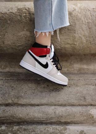 Кросівки jordan 1 hight smoke grey/red кроссовки