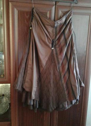 Спідниця коричнева максі з гіпюром, кулісками,годе бохо стиль kings land батал