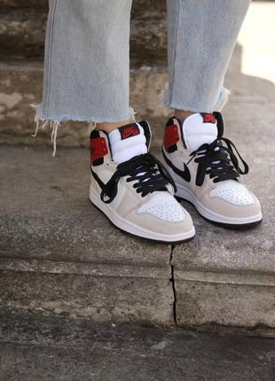 Jordan 1 high smoke grey/red кроссовки кросівки8 фото