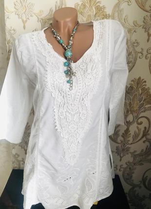 Белая блуза туника можно пляжная прошва выбитая вышитая модная шикарная красивая стильная1 фото