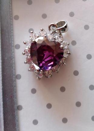 Кулон сердце с фиолетовыми цирконием в цвет аметиста8 фото