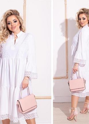 Платье софт миди отделка макраме батальное