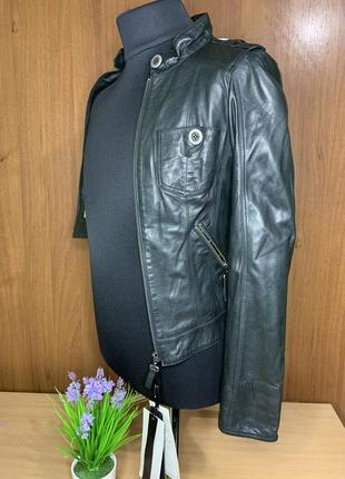 Jian mori куртка кожаная женская стильная короткая на пуговицах , черный цвет