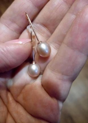 Срібні сережки з натуральним ліловим перлами, позолота 18к6 фото