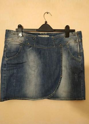 Батал большой размер шикарная рваная потёртая джинсовая юбка юбочка джинсова спідниця1 фото