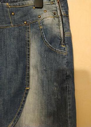 Батал большой размер шикарная рваная потёртая джинсовая юбка юбочка джинсова спідниця3 фото