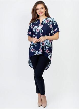 Удлиненная блуза в цветочный принт1 фото