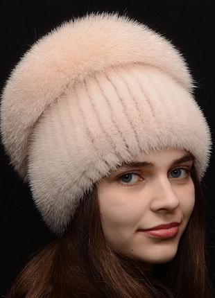 Жіноча шапка з плетеного хутра норки