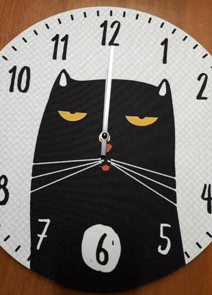 Часы настенные круглые чёрный кот 36 см (chr_p_20a026)1 фото