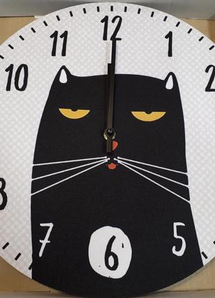 Часы настенные круглые чёрный кот 36 см (chr_p_20a026)2 фото