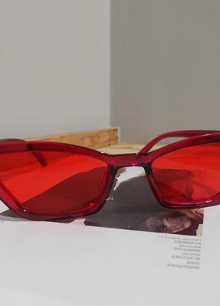 Тренд узкие красные очки кошечки солнцезащитные лисички ретро стиль окуляри червоні9 фото