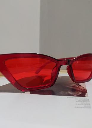 Тренд узкие красные очки кошечки солнцезащитные лисички ретро стиль окуляри червоні6 фото