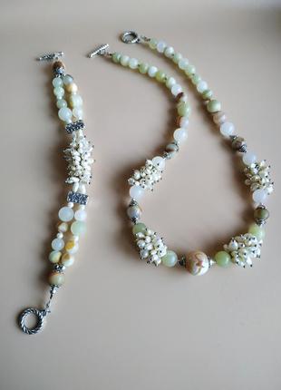 Колье , ожерелье ,бусы и браслет : жемчуг ,оникс1 фото