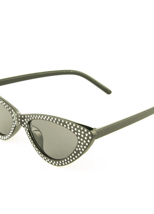 Жіночі окуляри котяче око - чорні чорними лінзами5 фото
