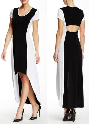 Платье асимметричное черно-белое c вырезом на спине l1 фото