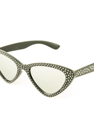 Модные очки кошачий глаз - черные зеркальные со стразами (имитация)2 фото