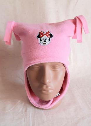 Розовая флисовая шапка minnie mouse с ушками disney  на 1-3 года