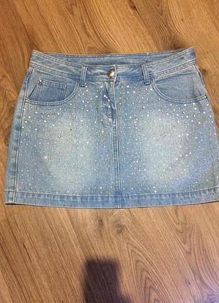 Крутейшая джинсовая юбка в стразах!