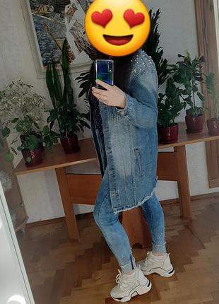Джинсовий кардиган куртка подовжена