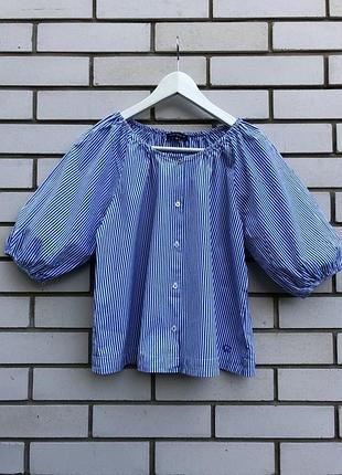 Блузка в полоску,рубаха,открытые плечи,этно,бохо,деревенский стиль,америка,river woods