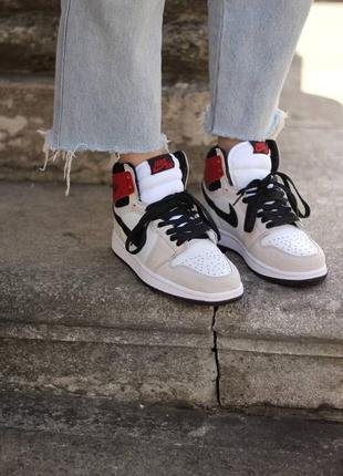 Nike air jordan 1 grey/red🆕шикарные женские кроссовки🆕кожаные высокие найк аир джордан🆕