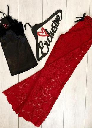 Красные кружевные штаны+майка - женский комплект