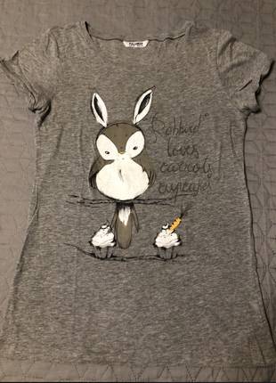 Няшная меланжевая футболка pull&bear с кроликом и капкейками, р.м1 фото