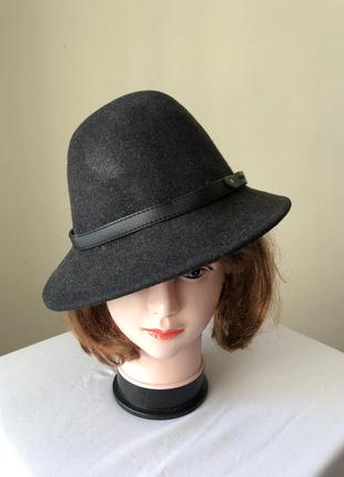 Mayser чорний фетровий капелюх клош з шкіряною стрічкою4 фото