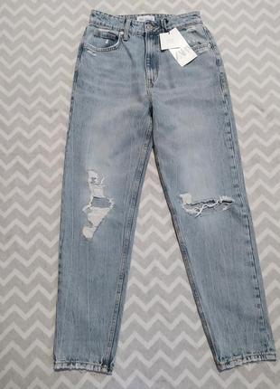 Актуальні круті джинси з потертостями mom zara6 фото