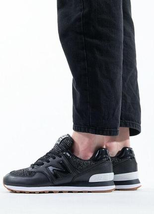 Оригінал new balance шикарні шкіряні чорні кросівки 574 wl574pmd нью беланс2 фото