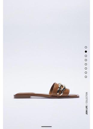 Кожаные шлёпки шлёпанцы с цепью кожа натуральная сандали zara оригинал2 фото