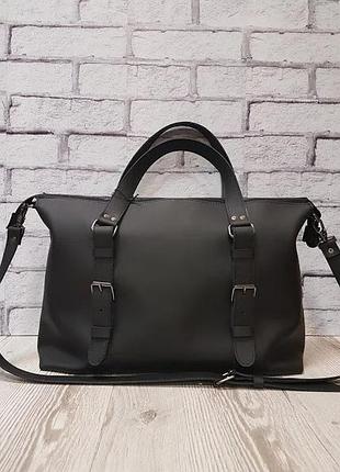 Кожаная сумка uniko xxl из натуральной кожи черная матовая