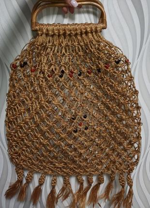 Сумка авоська плетёная сумка с деревянными ручками1 фото
