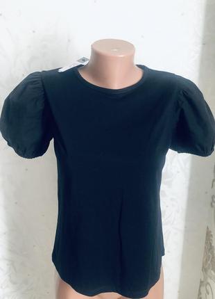 Стильная черная трендовая primark фонарик рукав блуза блузка футболка