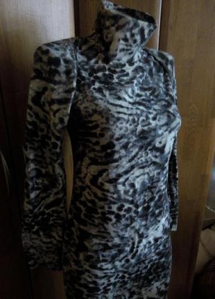Комплект платье и болеро из теплого мягкого трикотажа анималистический принт1 фото