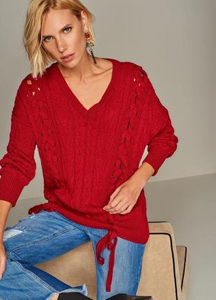Красный женский свитер milla с косичками , р. l идет на xl-xxl2 фото